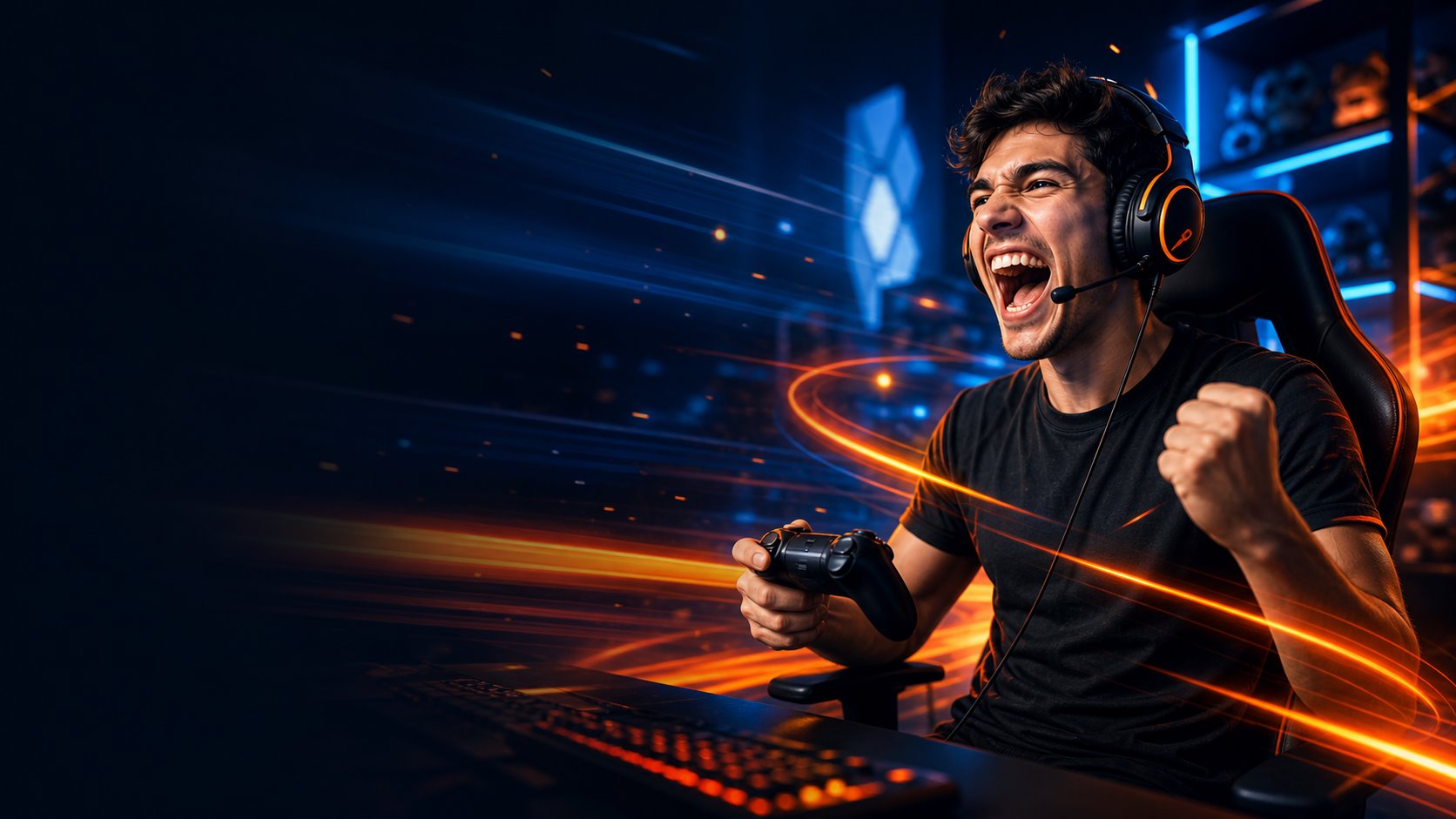 Gamer usando internet fibra Wordnet